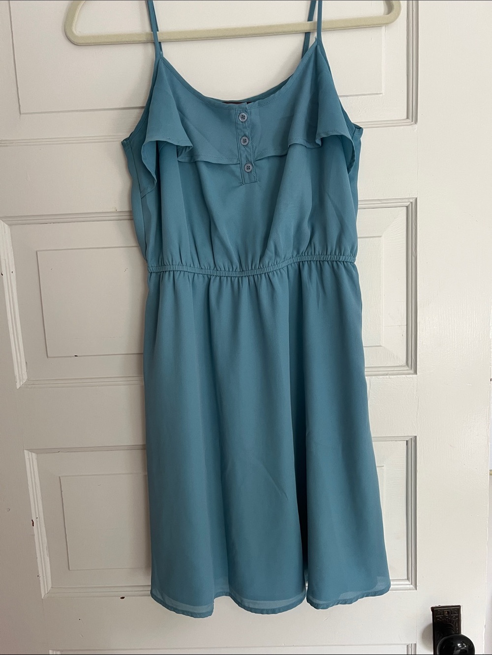 Hive & Honey Blue Spaghetti-Strap Ruffle Midi Dress